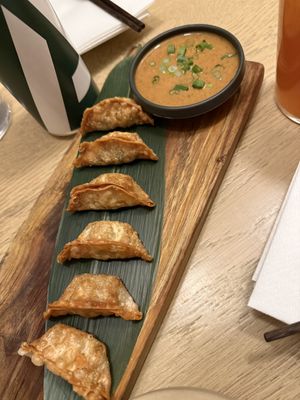 Gyoza and some dank sauce  at Bloom Sushi in Montreal