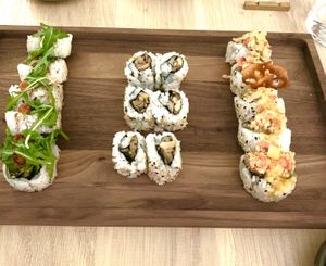 Variety of sushi with mushrooms, tomatoes etc at Bloom Sushi in Montreal