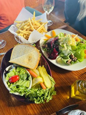 Veggie Burger and Beet Salad with fries  at Nepenthe in Big Sur
