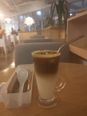 Flat white coffee with soymilk. at Real Food 真食 - Yishun in North Singapore