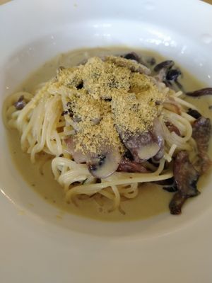 Mushroom soy carbonara $18.30 at Real Food 真食 - Yishun in North Singapore