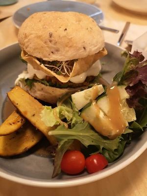 Veggie Bhaji burger $13.80 at Real Food 真食 - Yishun in North Singapore