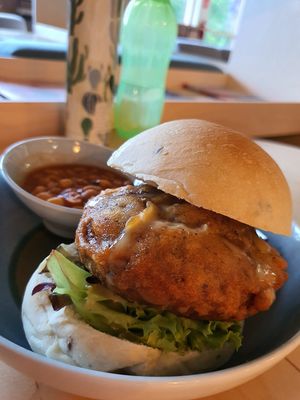 Gigantic patty at Real Food 真食 - Yishun in North Singapore