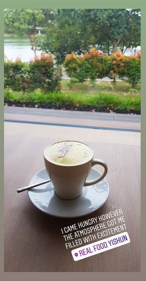 Having Tumeric Latte with awesome view at Real Food 真食 - Yishun in North Singapore