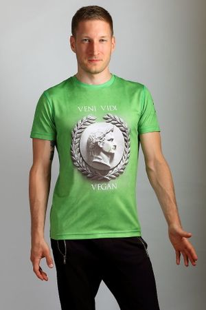 'Veni, vidi, vegan' sports fullprinted on front and back T-shirt made of coolmax. Guarantees perfect conditions when practicing any sport. Printed and sewn ethically in Poland. at Punk Parrot in Warsaw