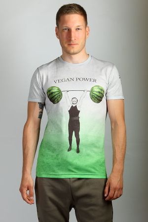 "Vegan power' sports T-shirt, printed on front and back. It is made of coolmax fabric which guarantees perfect heat dissipation. Made in Poland, shipped worldwide. at Punk Parrot in Warsaw