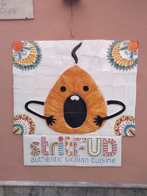 Tiled logo at stritFUD in Taormina