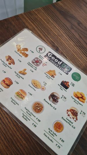 One side of the all vegan menu at GoodDO - Bandra West in Mumbai