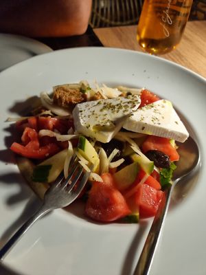 Vegan feta, Greek salad at Ovàl in Thessaloniki