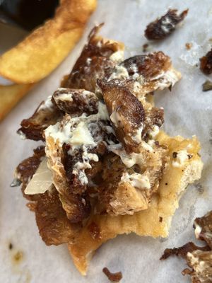 Last bite of the soy “meat” gyros with vegan mayonnaise  at Ovàl in Thessaloniki