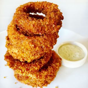 Quinoa Onion Rings  at Fresh on Sunset in West Hollywood