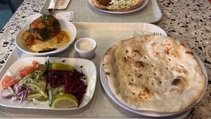 Stuffed aubergine, flatbread, salad  at Zaytoon - Temple Bar in Dublin