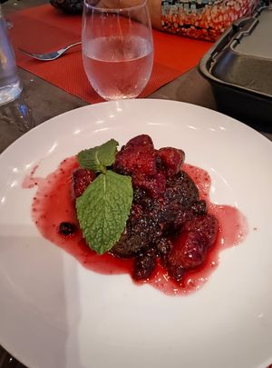 Belgium Chocolate Brownie with wild berry compote at Lamoraga in Naples