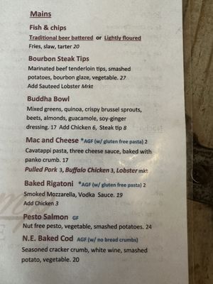 Menu with one veg option  at Gas Lamp Grille in Newport