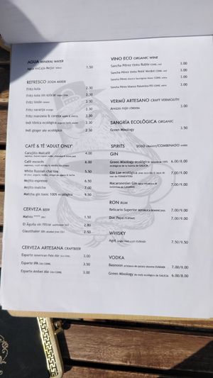 Menu at Malcafe in Conil De La Frontera