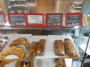 Different pies with spinach, cabbage and tofu at Macrobiotic Prom in Belgrade