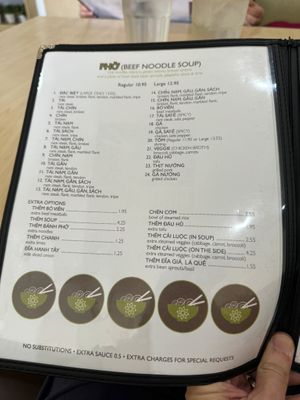 Menu at Pho Fusion in San Diego