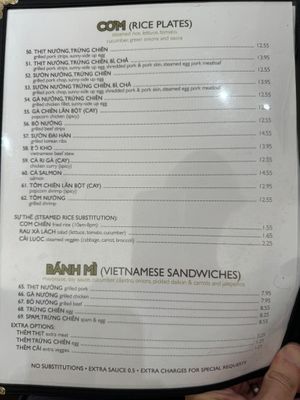 Menu at Pho Fusion in San Diego