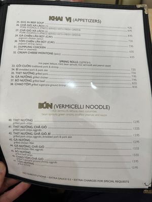 Menu at Pho Fusion in San Diego