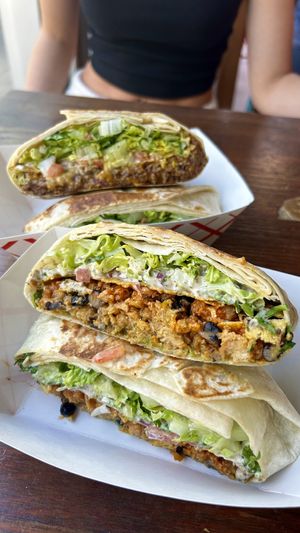 Cheeseburger (back) and Buffalo Chick’n (front) Cruchwraps  at Toasty in Bend
