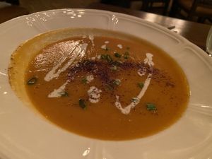 Seasonal soup. The white stuff was vegan too at Murray Circle in Sausalito