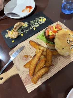 Salsa burger and dumplings   at Seed in Ipoh