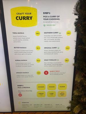 Vegan curry options   at Tikka Shack in Lubbock