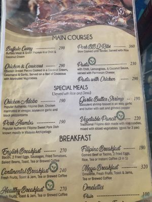 Menu at Coco Loco in Anda