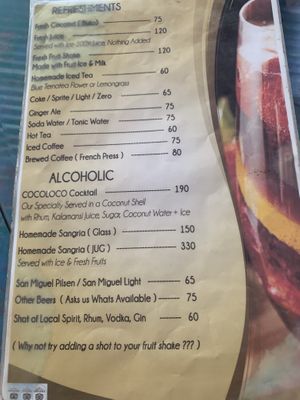 Menu at Coco Loco in Anda