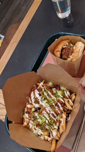 Chick-un Sandwich and Chili Cheez Fries at BeetBox in Vancouver