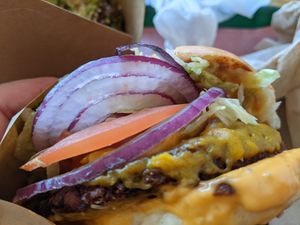 Burger with Cheez close-up at BeetBox in Vancouver