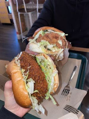Nashville & regular fried chick-un sandwiches at BeetBox in Vancouver