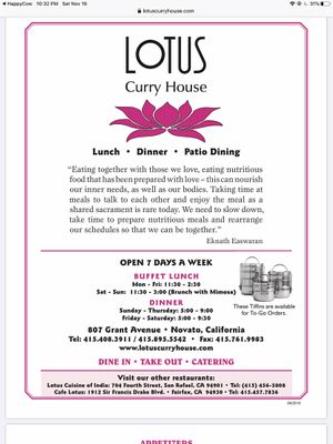 Page 1 at Lotus Curry House in Novato