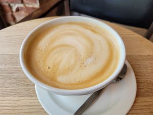 Latte with oat milk at Kaffebrenneriet in Fredrikstad