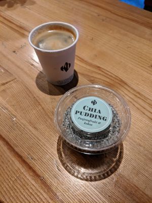 Chia pudding and coffee at Kaffebrenneriet in Fredrikstad