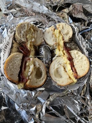 BEC Poppy Seed Bagel  at Bagel Point in Brooklyn