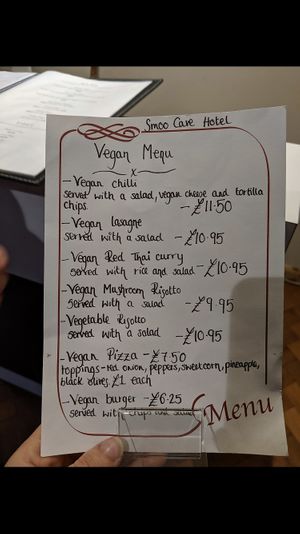 Vegan menu  at Smoo Cave Hotel in Lairg