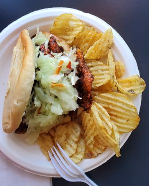 Unjerk chicken sandwich at Vegwood in Toronto