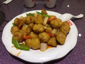 Sweet 'n sour 'pork' at Xiang Ji Shi Jie in Harbin