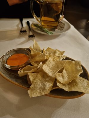 Lentil chips on the house at Indian Palace in Olten