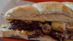 Cheesesteak - yummy bread is hiding all the onion & pepper goodness inside at Shahar Cafe in Louisville