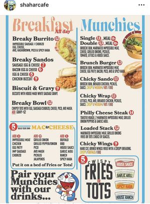 New menu  at Shahar Cafe in Louisville