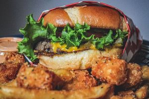Impossible burger and 50/50 tots and fries  at Shahar Cafe in Louisville