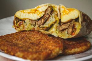 Breakfast burrito and hashbrowns  at Shahar Cafe in Louisville