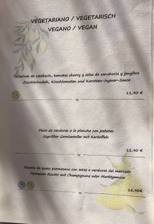 Veggie menu of the day at Sabitoga in Mallorca
