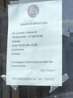 Opening hours at Sani Sapori in Seriate