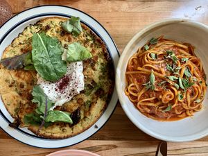 Linguine and Farinata at Somebody People in Denver
