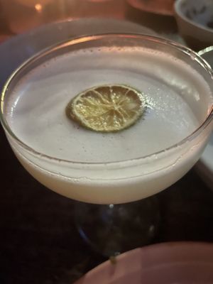 Cocktail with tequila and chickpea foam at Somebody People in Denver