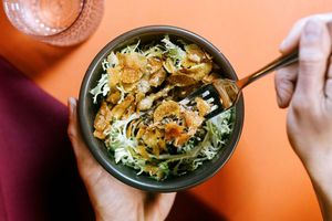 mushrooms, frisée and potato at Somebody People in Denver