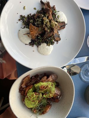 Mushroom skewer and potato   at Somebody People in Denver